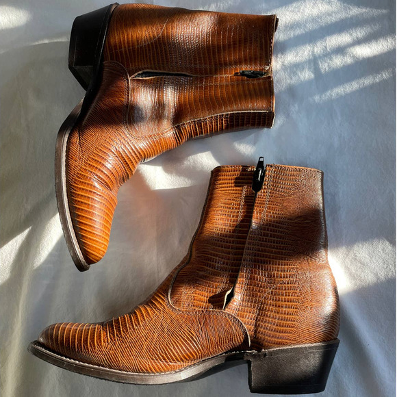 SOLD Vintage 1970s Men's Leather Cowboy Western Midi Boot Sz 9.5 - Picture 6 of 14